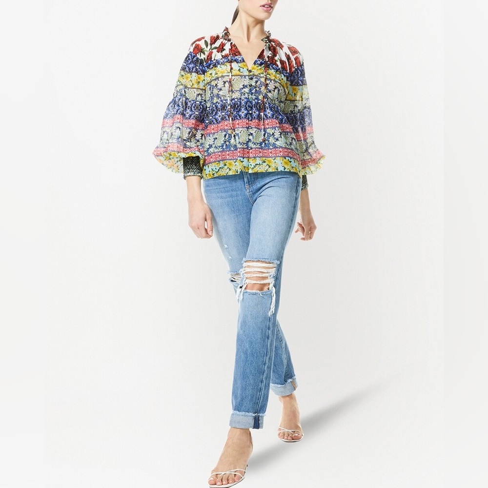 NWT $375 Alice + Olivia Marlyn Floral Patchwork Peasant Blouse